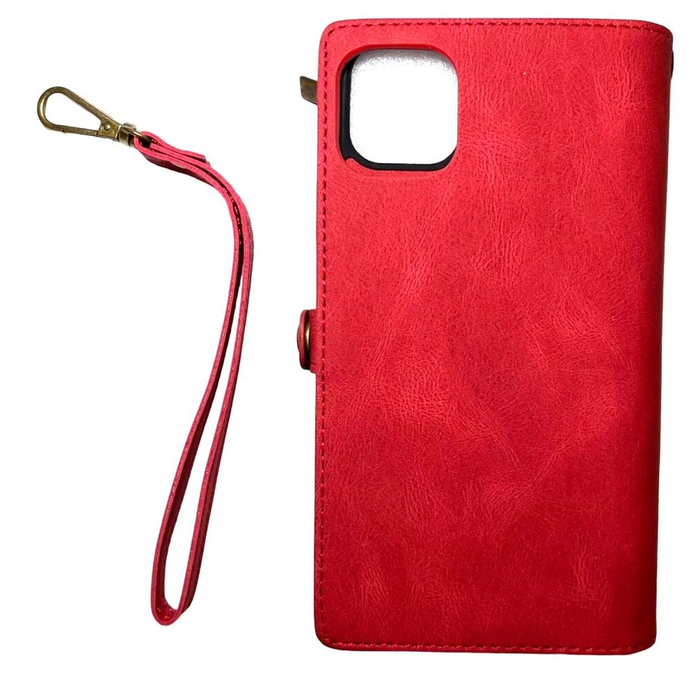 Wallet Phone Case iPhone 11 Pro Max Modos Logicos Case Wrist Strap Red Leather